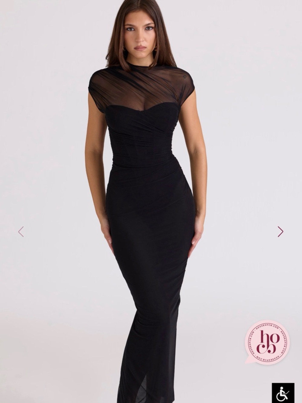 HOUSE OF CB 'Orelia' Black Draped Mesh Maxi Dress- size M
